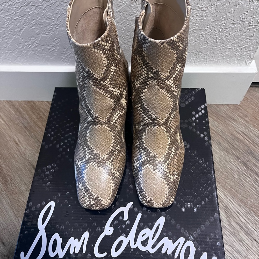 Sam Edelman Snakeskin Ankle Boots - Brown and Cream